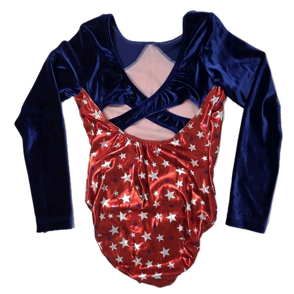 GK Elite VTG Carly Patterson Metallic Red White Blue Patriotic Leotard Size AS - Picture 5 of 12